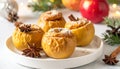 Baked Apple with Cinnamon on Cream Matte Background Royalty Free Stock Photo