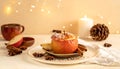 Baked Apple with Cinnamon on Cream Matte Background Royalty Free Stock Photo