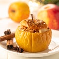 Baked Apple with Cinnamon on Cream Matte Background Royalty Free Stock Photo
