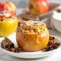 Baked Apple with Cinnamon on Cream Matte Background Royalty Free Stock Photo