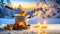 Cozy Winter Fondue Scene with Warm Golden Glow Royalty Free Stock Photo