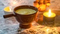 Cozy Winter Fondue Scene with Warm Golden Glow Royalty Free Stock Photo