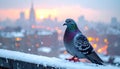 Urban Winter Scene with Pigeon and Falling Snow Royalty Free Stock Photo