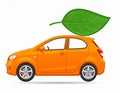 Orange Eco car concept drive with leaf icon isolated on white background. Green energ Royalty Free Stock Photo