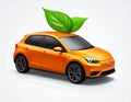 Orange Eco car concept drive with leaf icon isolated on white background. Green energ Royalty Free Stock Photo