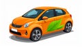 Orange Eco car concept drive with leaf icon isolated on white background. Green energ Royalty Free Stock Photo