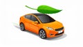 Orange Eco car concept drive with leaf icon isolated on white background. Green energ Royalty Free Stock Photo