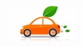 Orange Eco car concept drive with leaf icon isolated on white background. Green energ Royalty Free Stock Photo