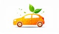 Orange Eco car concept drive with leaf icon isolated on white background. Green energ Royalty Free Stock Photo