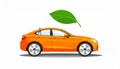 Orange Eco car concept drive with leaf icon isolated on white background. Green energ Royalty Free Stock Photo