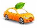 Orange Eco car concept drive with leaf icon isolated on white background. Green energ Royalty Free Stock Photo
