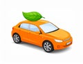 Orange Eco car concept drive with leaf icon isolated on white background. Green energ Royalty Free Stock Photo