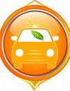 Orange Eco car concept drive with leaf icon isolated on white background. Green energ Royalty Free Stock Photo