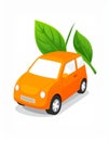 Orange Eco car concept drive with leaf icon isolated on white background. Green energ Royalty Free Stock Photo