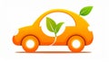 Orange Eco car concept drive with leaf icon isolated on white background. Green energ Royalty Free Stock Photo