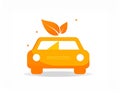 Orange Eco car concept drive with leaf icon isolated on white background. Green energ Royalty Free Stock Photo