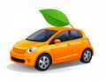 Orange Eco car concept drive with leaf icon isolated on white background. Green energ Royalty Free Stock Photo