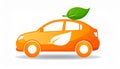Orange Eco car concept drive with leaf icon isolated on white background. Green energ Royalty Free Stock Photo