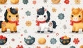 Cute Cartoon Horses and Festive Elements Seamless Pattern Royalty Free Stock Photo