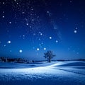 Deep Midnight Blue with Twinkling Light Particles Winter Night Mood Royalty Free Stock Photo