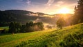 Natural landscape in Austria with mystical sunset as background. Royalty Free Stock Photo
