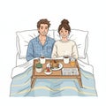 Couple Enjoying Breakfast in Bed with Newspaper Royalty Free Stock Photo