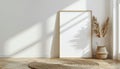Minimalist Interior Mockup with Blank Canvas and Pampas Grass Royalty Free Stock Photo