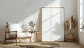 Minimalist Interior Mockup: Cozy Armchair, Blank Canvas, and Natural Decor Royalty Free Stock Photo