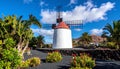 Windmill in the botanic garden of captus of Lanzarote, Canary Islands, Spain Royalty Free Stock Photo