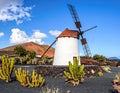 Windmill in the botanic garden of captus of Lanzarote, Canary Islands, Spain Royalty Free Stock Photo