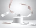 Cylinder podium background ribbons. Product presentation, mock up, clean product Royalty Free Stock Photo