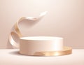 Cylinder podium background ribbons. Product presentation, mock up, clean product Royalty Free Stock Photo