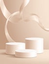 Cylinder podium background ribbons. Product presentation, mock up, clean product Royalty Free Stock Photo