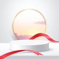 Cylinder podium background ribbons. Product presentation, mock up, clean product Royalty Free Stock Photo