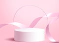 Cylinder podium background ribbons. Product presentation, mock up, clean product Royalty Free Stock Photo