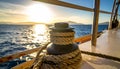 Hawser on a ship with sea background Royalty Free Stock Photo