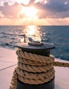 Hawser on a ship with sea background Royalty Free Stock Photo