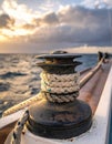 Hawser on a ship with sea background Royalty Free Stock Photo