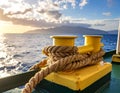 Hawser on a ship with sea background Royalty Free Stock Photo