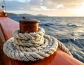 Hawser on a ship with sea background Royalty Free Stock Photo
