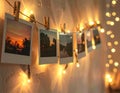 Nostalgic Instant Photos Illuminated by Warm Fairy Lights Royalty Free Stock Photo