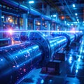Holographic Data Flow Along Metallic Pipe Network Royalty Free Stock Photo
