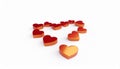 Red hearts on a white background representing affection and love for another person Royalty Free Stock Photo