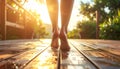 Gentle Light and Motion over Bare Feet on Wood Royalty Free Stock Photo