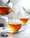 Close-Up of Tea Pouring into Glass Cup with Steam Royalty Free Stock Photo
