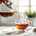 Close-Up of Tea Pouring into Glass Cup with Steam Royalty Free Stock Photo