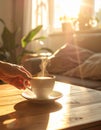 Morning Sunlight and Coffee in a Cozy Living Room Royalty Free Stock Photo