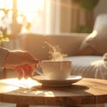 Morning Sunlight and Coffee in a Cozy Living Room Royalty Free Stock Photo