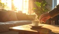 Morning Sunlight and Coffee in a Cozy Living Room Royalty Free Stock Photo
