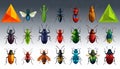 Bright insect icons, vector set. Abstract triangular style. mantis, grasshopper Royalty Free Stock Photo